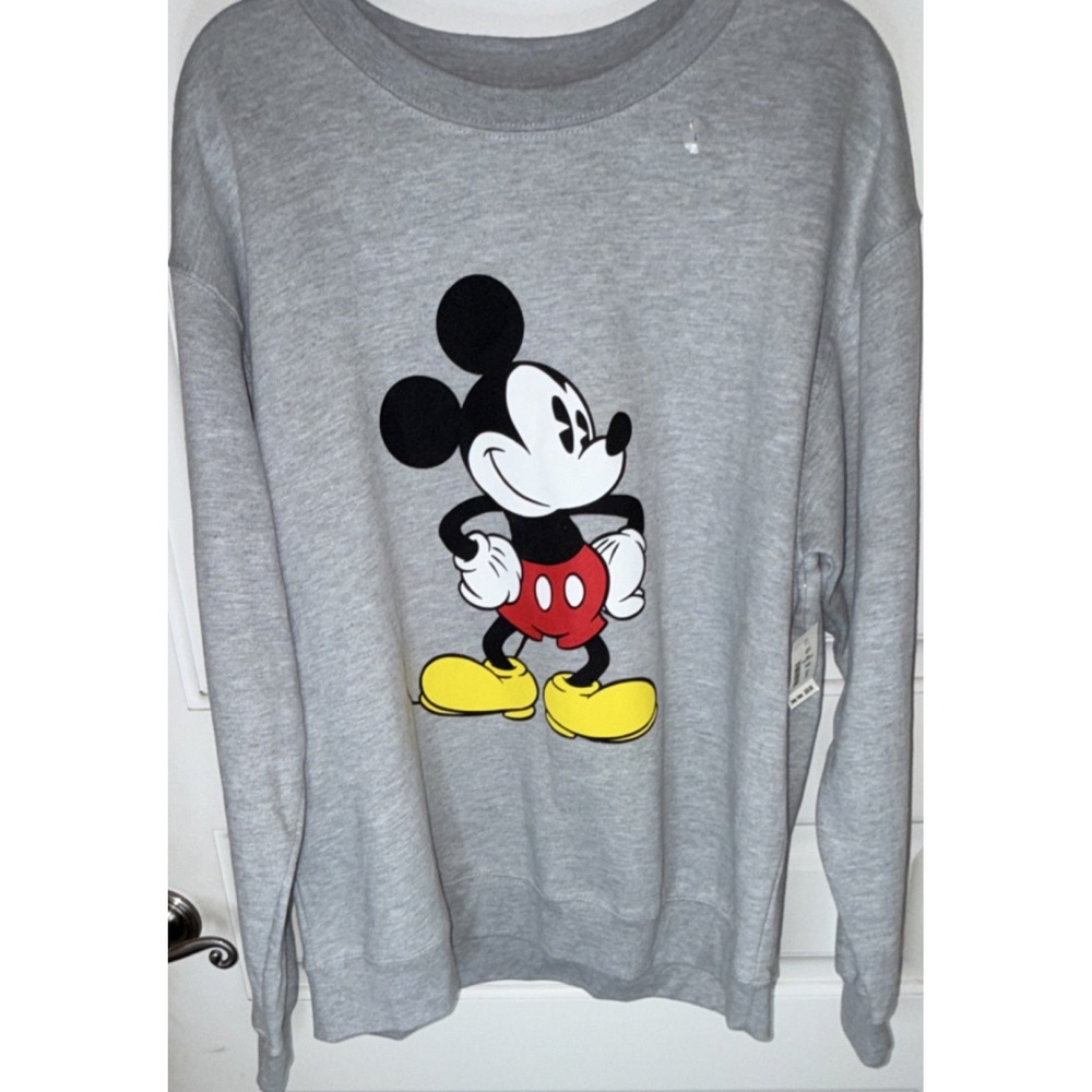 Disney Mickey Mouse Gray Graphic Print Pullover Men's L Sweatshirt